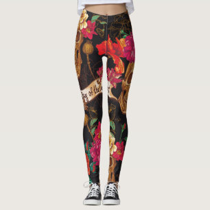 Schedel Bloemen Dag Dode Achtergrond Leggings