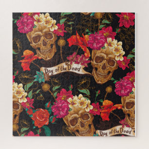 Schedel Bloemen Dag Dode Achtergrond Legpuzzel