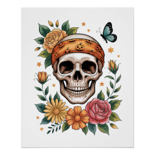 Schedel Bloemrijke Halloween Griezelig Perfect Poster