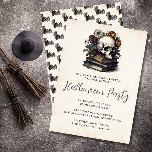 schedel boeken Dark Academia Halloween Party Kaart