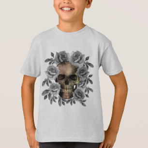 SCHEDEL BOEKET BLOEMEN ZWART EN WIT T-SHIRT