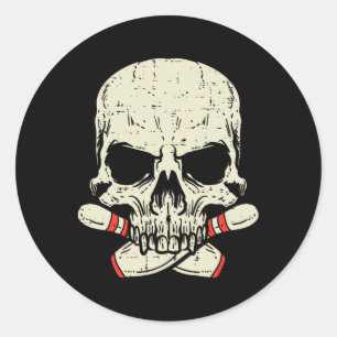 Schedel Bowling Pins Skelet Head Bowler Mannen Boy Ronde Sticker