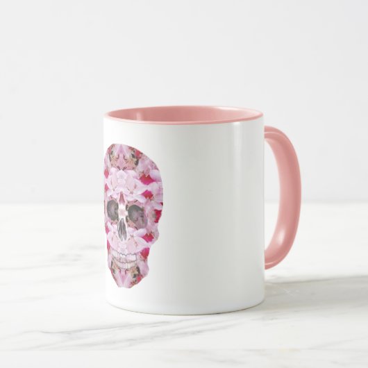 Schedel Combo Mok, roze bloemenkop kunst Mok (Voorkant rechts)