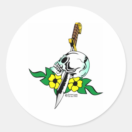 Schedel & Dagger Oud Skool Tattoo Ronde Sticker (Voorkant)