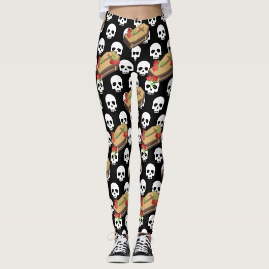 Schedel doodskist emoji's leggings (Voorkant)