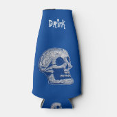 schedel - Drink-wit/blauw Flesjeskoeler (Voorkant)