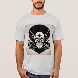 Schedel embleem met vleugels en ornamentale detail t-shirt