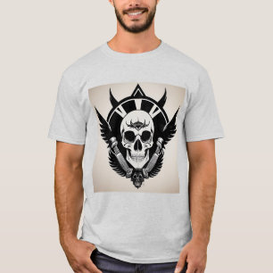 Schedel embleem met vleugels en ornamentale detail t-shirt