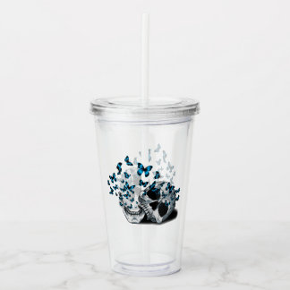 Schedel en Blauwe Vlinders Acryl Drinkbeker