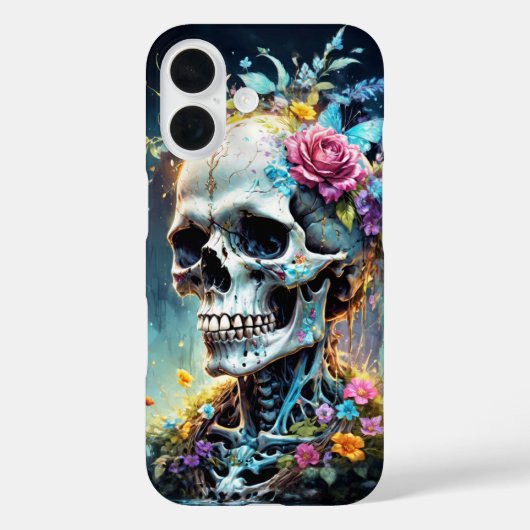 Schedel en bloemen bedekken Case-Mate iPhone case (Achterkant)