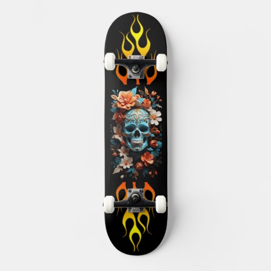 Schedel en Bloemen, Vuur, Snelheid, Skateboard (Voorkant)