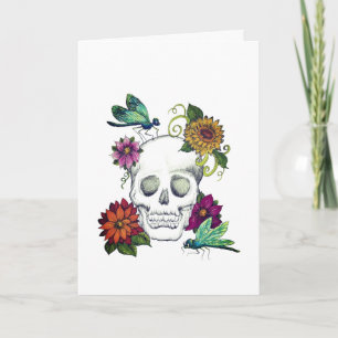 Schedel en bloemen wenskaart kaart