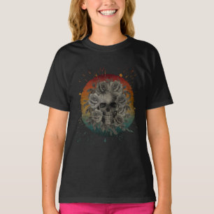  SCHEDEL EN BLOEMEN ZWART EN WIT T-SHIRT