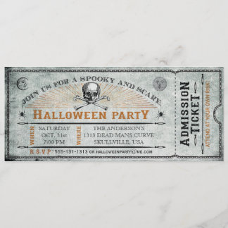  schedel en Botten Halloween Party Ticket Kaart