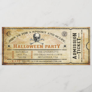  schedel en Botten Halloween Party Ticket Kaart