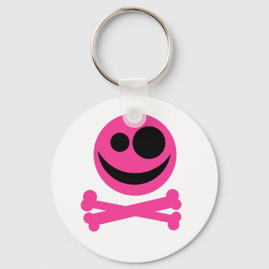 Schedel en Botten. Hot Pink en Black. Sleutelhanger (Voorkant)