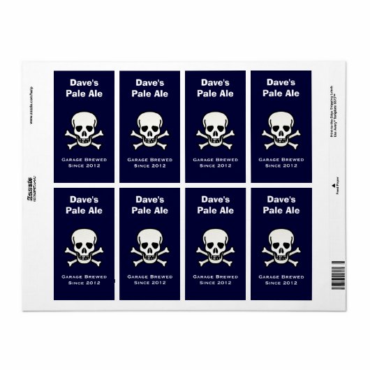 Schedel en Cross Botten Mini Bierlabel Etiket (Full Sheet)