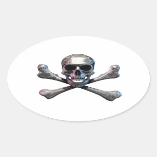 Schedel en Crossbones Chrome Ovale Sticker