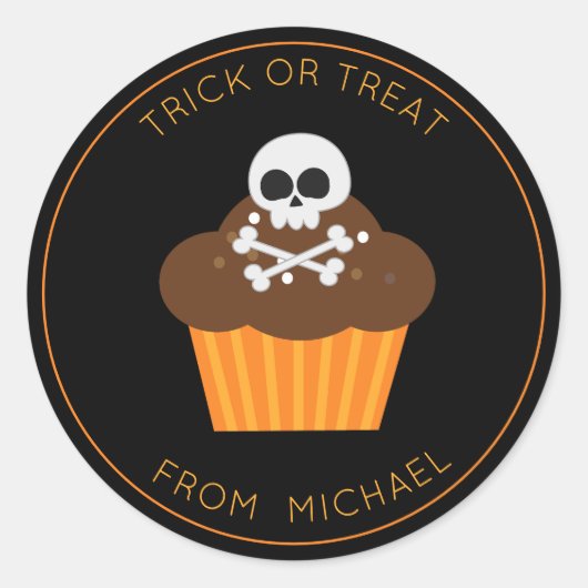 Schedel en Crossbones Cupcake Halloween Sticker (Voorkant)