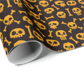 Schedel en Crossbones Sinaasappel Naadloos Cadeaupapier (Rol Hoek)