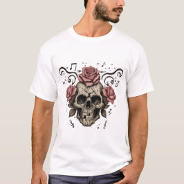 schedel en gekruiste beenderen, omgeven door rozen t-shirt