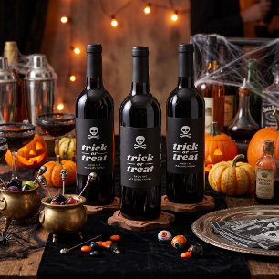 Schedel en gekruiste botten Trick or Treat feestfa Wijn Etiket