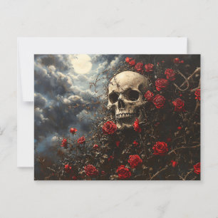 Schedel en karmozijnrozen briefkaart