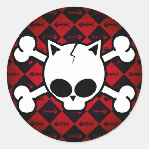 Schedel en kat Botten Ronde Sticker