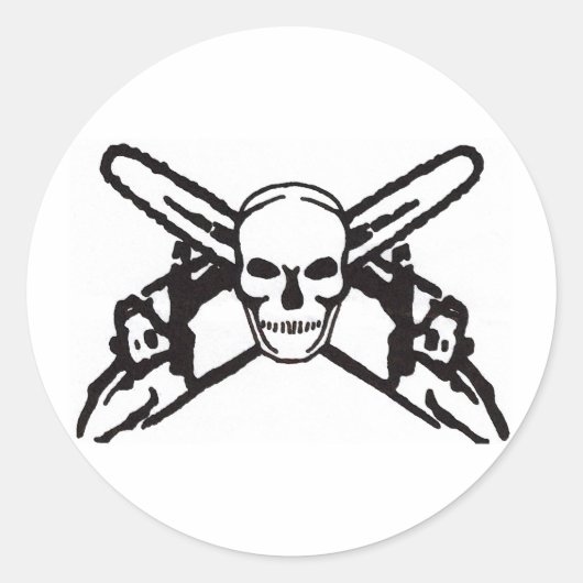 schedel en kettingzagen ronde sticker (Voorkant)