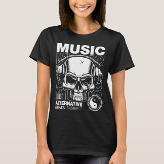 Schedel- en koptelefoonontwerp: perfect voor muzie t-shirt
