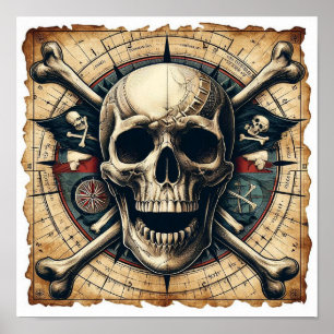 Schedel en kruis Botten zeilschip 2 Poster