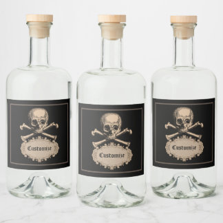  schedel en kruisgraten Halloween Likeurfles Etiket