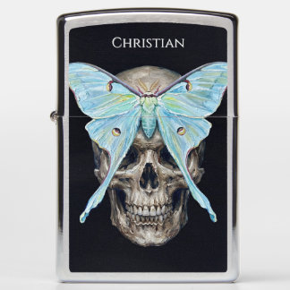 Schedel en Luna Mot — Memento Mori Zippo Aansteker