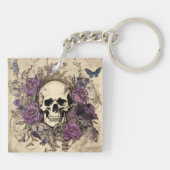 schedel en paarse bloemen sleutelhanger (Achterkant)
