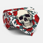 Schedel en Red Roses Stropdas (Opgerold)