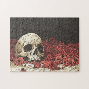 Schedel en rode rozen illustratie legpuzzel