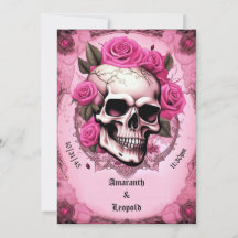 schedel en roze roos traditionele gotische bruilof