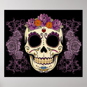  schedel en Rozen afdrukken Poster