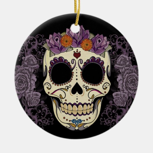  schedel en Rozen Keramisch Ornament (Voorkant)