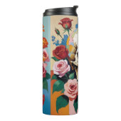 Schedel en Rozen Retro Color Block Thermosbeker (Gedraaid links)