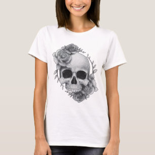 Schedel en Rozen Schets T-shirt