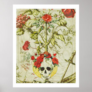 Schedel en Rozenstruik Vintage Poster