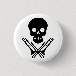 schedel en trombones ronde button 3,2 cm