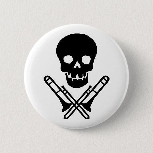 schedel en trombones ronde button 5,7 cm (Voorkant)
