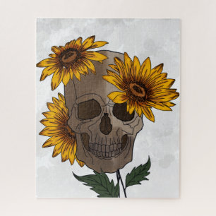 Schedel en zonnebloemen puzzel