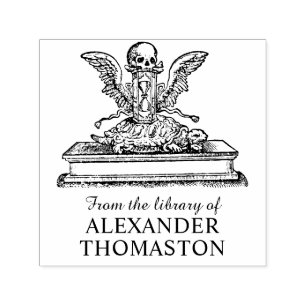 Schedel Gevleugelde zandloper Schildpad Bibliothee Zelfinktende Stempel