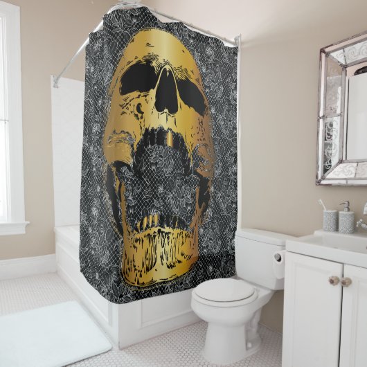 Schedel gezicht douchegordijn - Gouden schedel (In situ)
