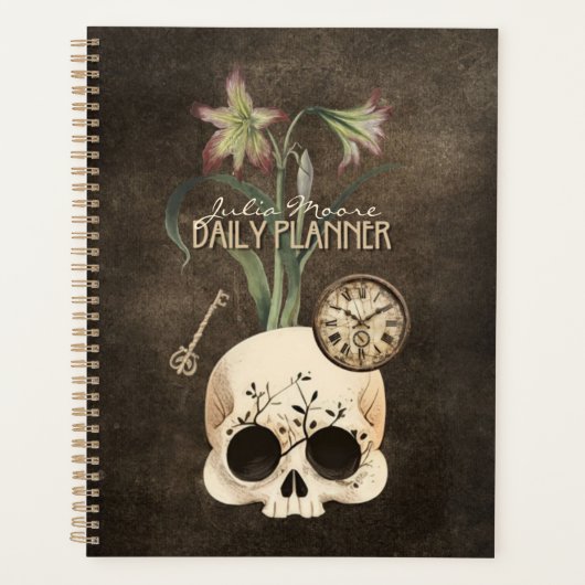  schedel gotische bloemen gepersonaliseerd planner (Voorkant)