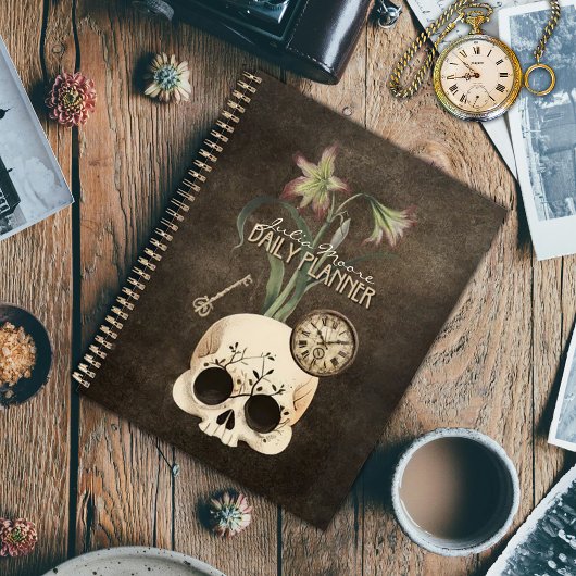 schedel gotische bloemen gepersonaliseerd planner