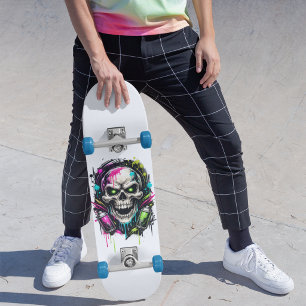 Schedel Graffiti Neon Street Art voor tieners Cool Skateboard